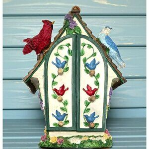 Vintage Cracker Barrel Birdhouse Jewelry Trinket Box Cardinal Blue Bird Floral